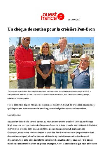 Un chèque de soutien pour la croisière Pen-Bron